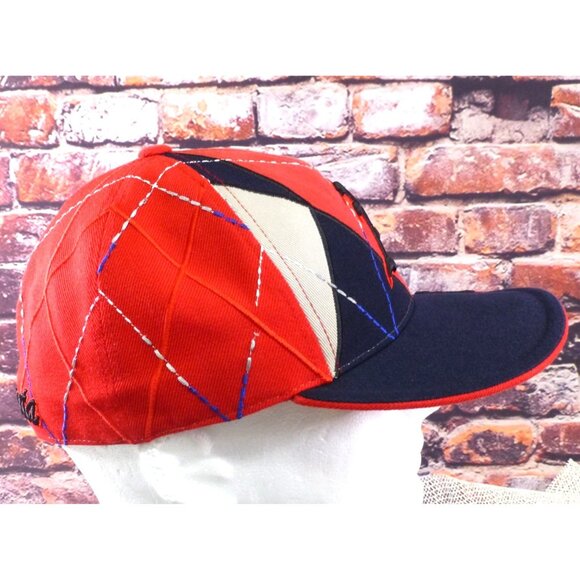 Atlanta Themed Big A Hat Red & Blue Diamond Pattern Baseball Cap By Pit Bull Med - Picture 2 of 6